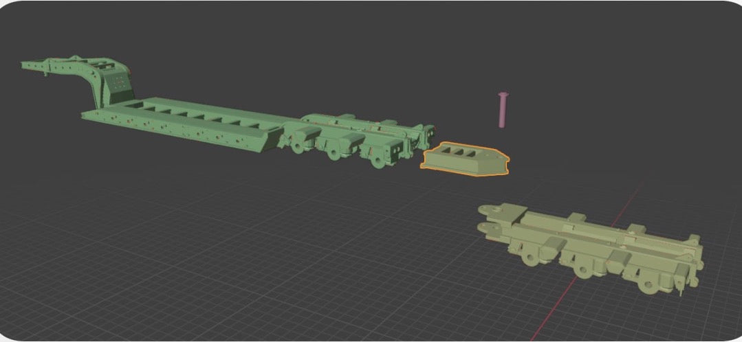 Tri-axle  Heavy Duty  Low Boy & 3-axle Booster / Bogie/ Stinger / Jeep Dolly Model Truck Trailer 1/34, 1/32, 1/25, 1/24 Scales
